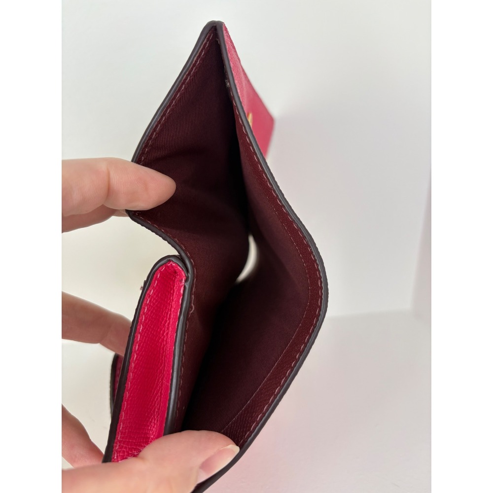 Coach #F11484 M Corner Zip Wallet Coral Crossgrain Leather Bifold Gold Logo - Picture 10 of 14